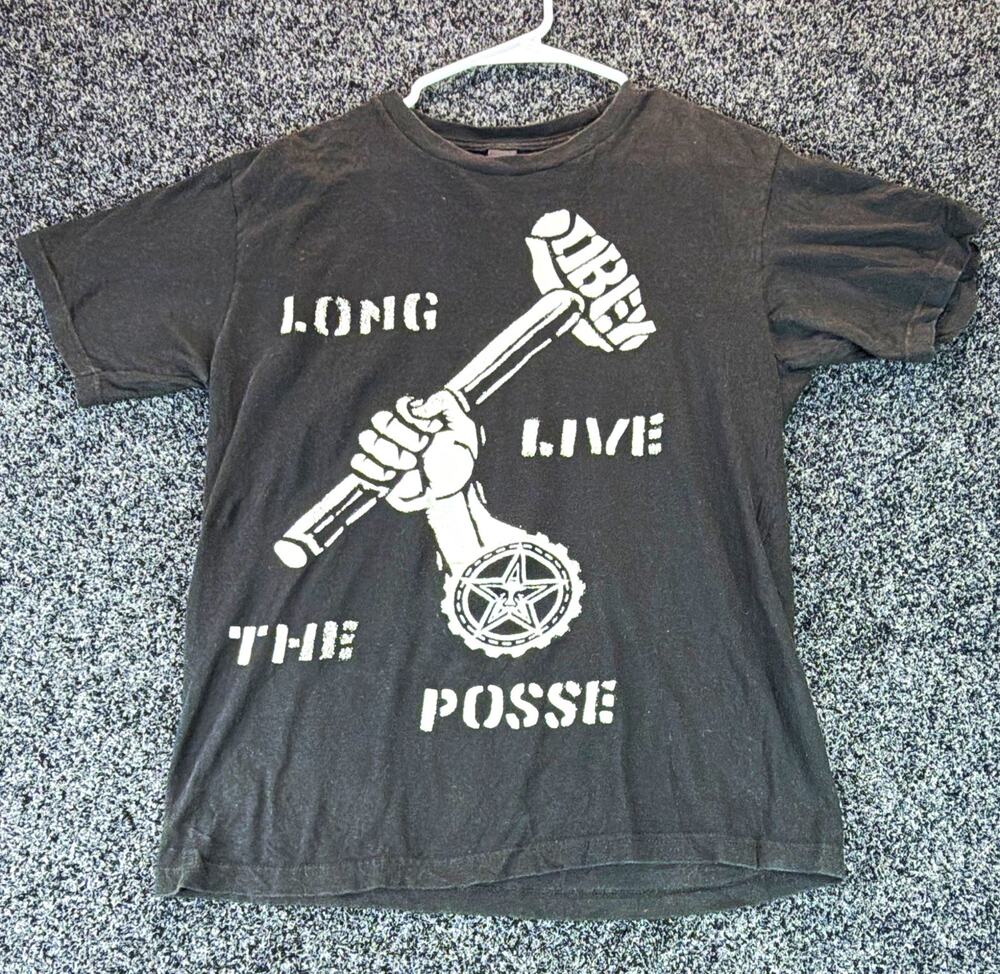 OBEY Shirt Mens Medium Black Long Live The Posse Hammer Fist Graphic Streetwear